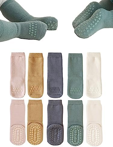 BEHELE Baby Non Slip Grip Socks Toddler Knee High Anti Skid Crew Slipper Crawling Socks for Girls Boys Newborn