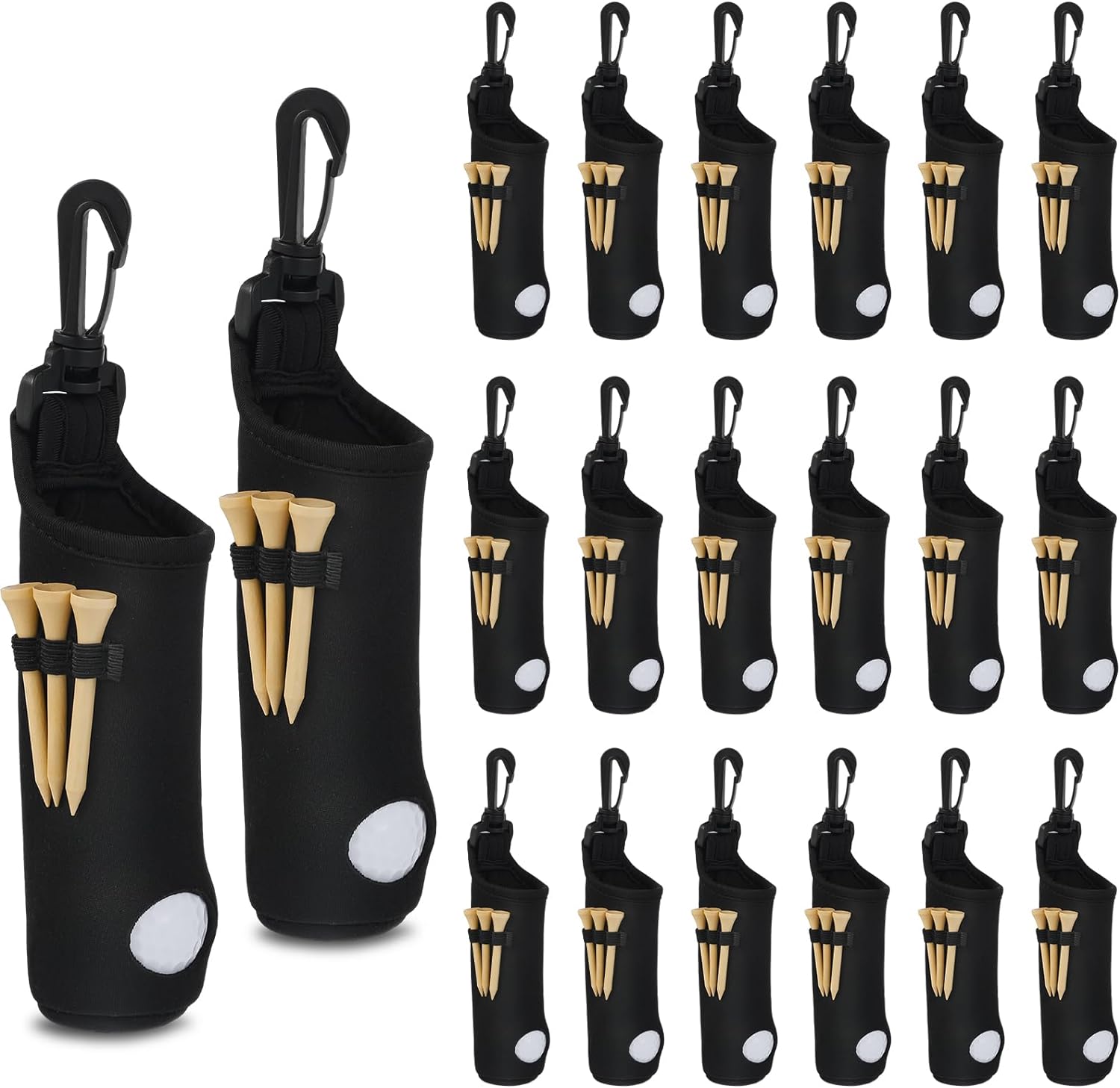 20 Pcs Golf Tee Holder Pouch Neoprene Golf Ball Pouch Lightweight Portable Golf Ball Holder for Bag Golf Ball Carry Bag with Belt Clip for Women Men Club Party Gifts Accessories