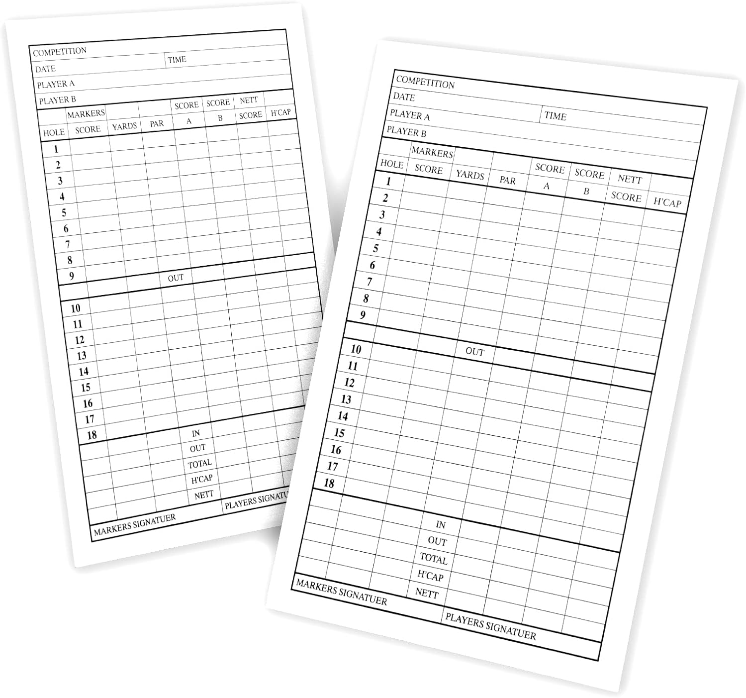 BIG TEETH 10pcs Golf Scorecard Score Sheet Tracking Record Stat Card,Double-Sided Printed Golf Shot and Stat Tracking Scorecards