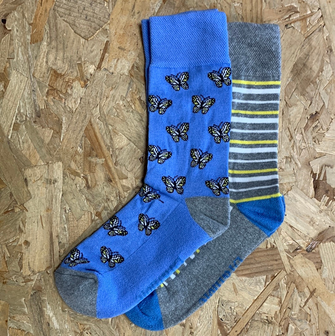 Bramble Womens Comfort Top Butterfly Socks (2 Pack) - Blue